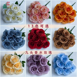 Rosas aromáticas de nueve cabezas de 40 cm, flores de seda naranja, decoración para bodas y hogar, ramo de rosas artificiales - Product Image 5