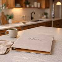 Porte-documents en cuir personnalisé avec logo pour Airbnb, format A4 A5, pour bienvenue à la maison, pour la famille, organiseur de documents, planificateur, classeur à 4 ou 3 anneaux
