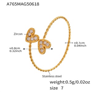 Hot Selling Customizable 5A Zircon Heart Square <b>Ring</b> Band Open Design Stainless Steel 18K Gold <b>Ring</b> for Women - Product Image 5