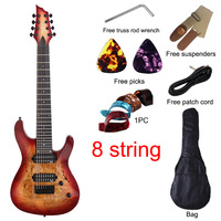 Guitare électrique violette brillante à 8 cordes de 39 pouces, micro de qualité professionnelle