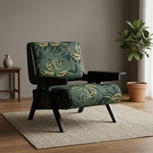 Sillón moderno con estampado tropical, estructura de madera, respaldo sólido, silla de descanso para muebles de sala de estar - Product Image 4