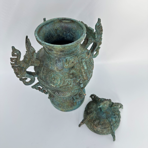 Di prima classe reliquia culturale nazionale bronzo Lei (antico vino cinese contenitore di acqua) elefante-testa orecchie bestia-maschera modelli - Product Image 1