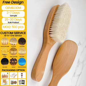 Brosse à cheveux démêlante antistatique en bois de hêtre de haute qualité avec long manche et poils de chèvre pour usage domestique - Product Image 1