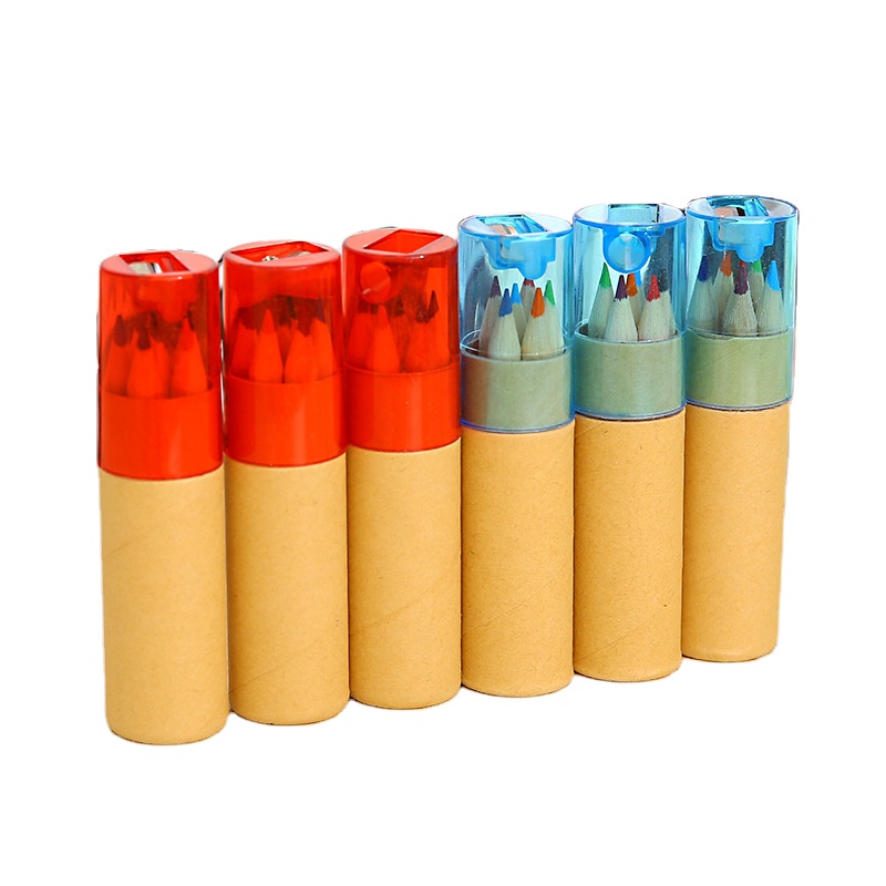 Набор цветных карандашей 3,5 дюйма, 6 шт., с картонной трубкой и точилкой