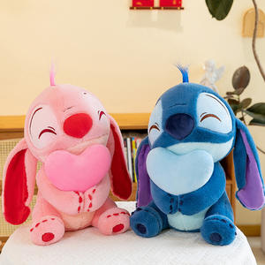 Peluche mignonne tenant un cœur, bleu/rose, Stitch, jouet en peluche, dessin animé, assis, Lilo, <span class=keywords><strong>couple</strong></span> amoureux, coussin, cadeau de la Saint-Valentin, poupée pour les filles - Product Image 1