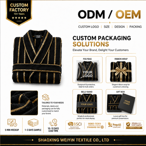 Accappatoio di Lusso in Pile Nero con Strisce Dorate, Personalizzabile con Logo OEM ODM per Fornitori di Regali Aziendali - Product Image 6