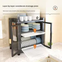 Étagère de rangement de cuisine multi-niveaux robuste et anti-poussière, organisateur de vaisselle en métal avec porte pour bols et casseroles