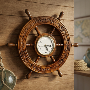 Best Nautical Antique Handmade Wooden Designer <b>Ship</b> Steering <b>Wheel</b> Decorated with Brass Inlay Work - Product Image 3