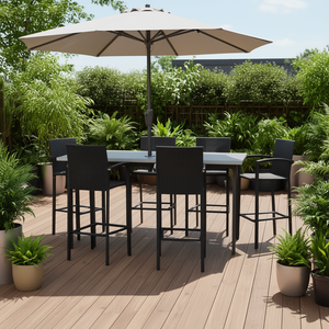 Ensemble de 4 tabourets de bar en rotin noir, structure en acier thermolaqué, design moderne et contemporain pour l'extérieur - Product Image 2