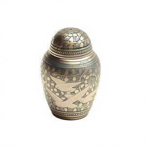 Urna Zen Asiática Tradicional Hecha a Mano en Latón con Incrustaciones de Aves y Flores, Florero Conmemorativo para Mesa - Product Image 1