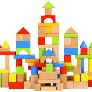 Blocos de construção de madeira, brinquedo infantil com 100 peças de blocos de construção personalizados com display grande - Product Image 1