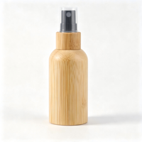 Kemasan Toner Kosong Mewah Label Pribadi, Botol Perawatan Wajah dengan Casing Luar Bambu yang Dapat Digunakan Kembali, Botol Semprot Kaca Berlapis Bambu dengan Pompa