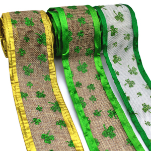 Gordon Tùy Chỉnh Dây Ribbon 63 Mm Bốn Lá Clover Thiết Kế 2.5 "Có Dây Ribbon Với Flora In Vòng Hoa Gói Băng Vòng Hoa Vòng Hoa - Product Image 1