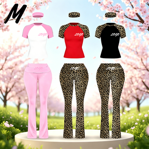 <span class=keywords><strong>Ensemble</strong></span> de vêtements de détente pour femmes avec logo personnalisé, imprimé guépard et léopard, t-shirt à manches courtes, <span class=keywords><strong>pantalon</strong></span> évasé, <span class=keywords><strong>ensemble</strong></span> 2 pièces avec bandeau - Product Image 1