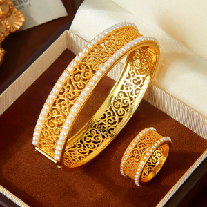Nouvel Arrivage : Parure de Bijoux Perles Tendance Plaqué Or 21 carats, Bracelets et Bagues Élégants pour Mariage Arabe et Fêtes Féminines - Product Image 1
