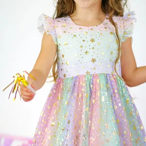 2024卸売2-10歳女の赤ちゃんの甘いドレス夏のキッズパーティーウェアプリンセスチュールドレス
