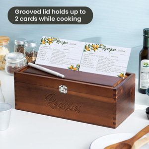 Boîte à recettes en bois d'acacia 4x6 avec rainure pour support de téléphone, boîte de rangement de <span class=keywords><strong>cuisine</strong></span> en bois vintage avec séparateurs de cartes - Product Image 6
