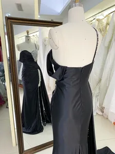 2024 New Beading Satin Evening Dress 1 Shoulder Pleat Prom Night Elegant