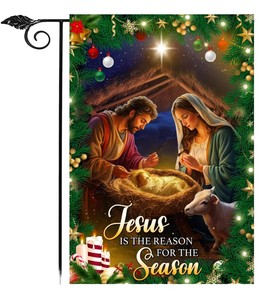 HAONEFECT Drapeau de jardin extérieur double face en polyester, thème religieux chrétien de la Nativité de Noël, motif Jésus est la Raison, 12x18 - Product Image 6