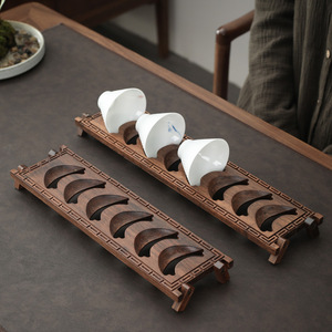 Bamboo Reconstituted Teacup Holder Flat Shape For Kung Fu <b>Tea</b> <b>Set</b> Home Use <b>Tea</b> Ceremony Accessories Simple Handmade Cup Rack - Product Image 4