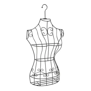 Bingkai Kawat Logam Hitam Menggantung Gaun Bentuk Torso Manekin, Pakaian Wanita Menampilkan Gaun Jahit Bentuk Dada