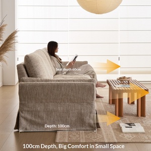 French Style Straight Fabric <b>Sofa</b>, Down Filled Washable Linen Texture Couch <b>for</b> Small Living Room Home Use - Product Image 2