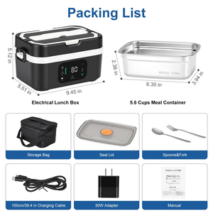 กล่องข้าวไฟฟ้าพกพาไร้สาย แบตเตอรี่ 8000mAh ความร้อนเร็ว 60W ปรับอุณหภูมิได้ 6 ระดับ ความจุ 1 ลิตร ช่องเสียบ USB-C สำหรับอุ่นอาหาร - Product Image 1