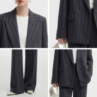Ensemble Blazer et Pantalon à Rayures Charbon Personnalisé pour Femme, Double Boutonnage, Pantalon Large, Tenue de Bureau Professionnelle OEM ODM