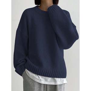 Pull décontracté d'hiver à col rond et épaules tombantes pour femme, en tricot noir avec motif géométrique, en polyester - Product Image 6
