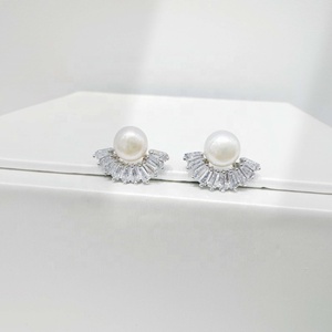 wholesale plata 925 sterling <b>silver</b> novelty ladies <b>earring</b> designer trendy dainty vintage zircon korean bow pearl <b>stud</b> <b>earrings</b> - Product Image 1