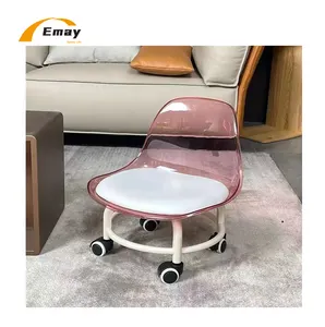 Kursi kecil akrilik dijahit bangku lantai sunyi, dengan roda universal bangku loncatan anak