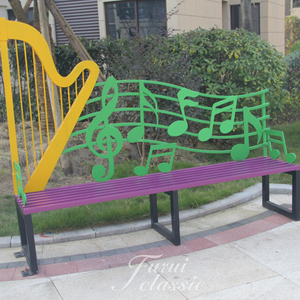 Banc de jardin en acier inoxydable en forme d'harpe, créatif, pour la décoration paysagère publique - Product Image 2