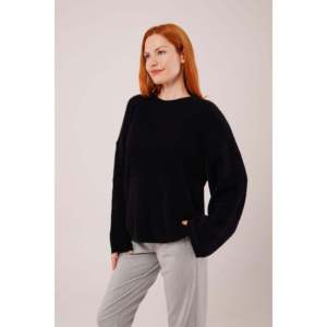 Pull noir ample et moelleux pour femme, décontracté, à manches longues, anti-boulochage, en tricot - Product Image 4