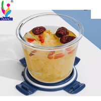 Boîte à bento bol à soupe en verre borosilicate avec couvercle en PP boîte alimentaire verrerie jante en silicone étanche pour micro-ondes