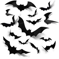 Vente en gros de 28 autocollants muraux 3D en forme de chauve-souris par paquet, étiquette privée personnalisée acceptée, autocollants décoratifs en plastique pour Halloween pour la maison