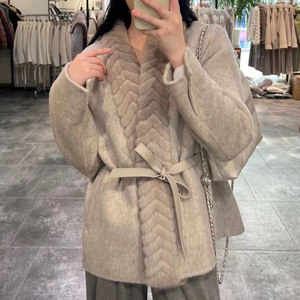 Abrigos de lana de estilo medio de invierno al por mayor, abrigo de Cachemira de lujo para mujer con Cuello de piel de visón real - Product Image 5