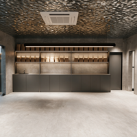 Ensemble complet de mobilier de café personnalisé, design 3D, comptoir de café commercial en acier inoxydable à effet d'ondulation et aménagement intérieur