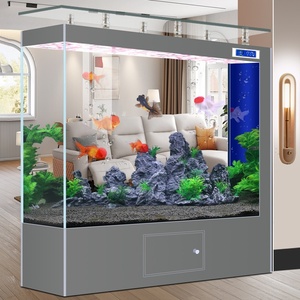 Akuarium Ikan Hias Ruang Tamu Besar Kristal Emas Kaca Ultra-jernih Model Baru 2026 Langsung dari Pabrik - Product Image 3