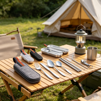 Ensemble de couverts de camping en acier inoxydable, couteaux, fourchettes, pailles, cuillères, baguettes portables, ensemble de couverts de voyage avec étui, cadeau
