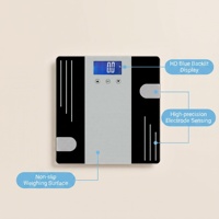 Báscula de Grasa Corporal Rectangular de Vidrio Templado con Capacidad de Carga Máxima de 180 kg, Pantalla LCD Retroiluminada en Azul, Funciona con Batería, para Medir el Contenido de Agua y Grasa Corporal en el Hogar