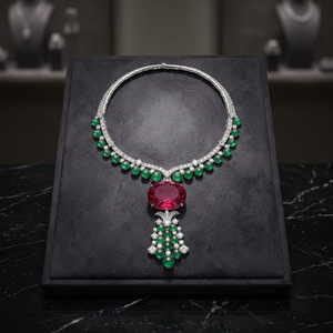 Platinum Ruby <b>Pendant</b> Necklace With <b>Emeralds</b> And Diamonds Claw Set Luxury Women Jewelry - Product Image 2