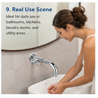 Robinet de cuisine classique en acier inoxydable à levier unique, chromé, mural, pour usage hôtelier, lavabo, robinet d'eau froide