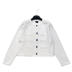 Cárdigan de punto texturizado con borde festoneado y botones frontales, estilo corto para uso diario informal - Product Image 1