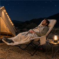 Chaise lune pliante moderne d'extérieur avec cadre métallique large anti-basculement et dossier réglable en 4 positions pour le camping