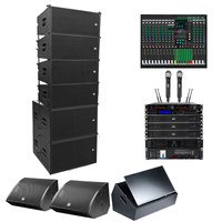 Système audio professionnel complet avec enceintes line array doubles de 10 pouces, amplificateur et téléprompteur pour discothèque, bar et DJ