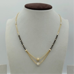 22K Gold Mangalsutra for Women with Dual Layered Chain Traditional Black Beads and Textured Gold Spheres Jewelry Gift - Product Image 3