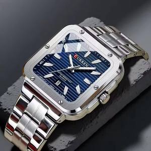 Montre à quartz pour homme en acier inoxydable et alliage, cadran carré, étanche 3 ATM, sport, mode, affaires, calendrier, aiguilles lumineuses - Product Image 3