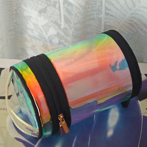 High End Cylinder Round Shape PVC <b>Bag</b> Laser Holographic Gradient Waterproof 10 inches <b>Makeup</b> <b>Bag</b> Women <b>Bag</b> - Product Image 5