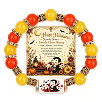 Bracelet unisexe bohème d'Halloween avec perles en fausse céramique, pendentifs citrouille, fantôme, chauve-souris, chapeau et boule en strass – Cadeau bijou