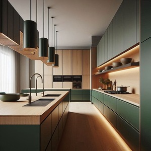 Mobili da <span class=keywords><strong>Cucina</strong></span> Modulari Ecologici in Melamina a Forma di L con Base per Lavello per Appartamenti - Product Image 2